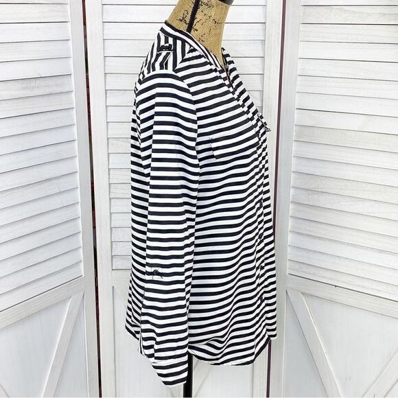 Notations Striped Button Front Blouse Black White Small - Picture 3 of 14